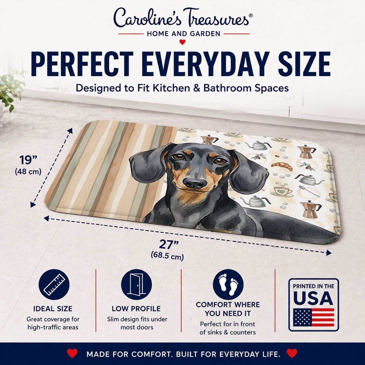 Black and Tan Dachshund Coffee Bar Memory Foam Kitchen Mat Machine Washable Anti-Fatigue Cushion Comfort Bath or Kitchen Rug