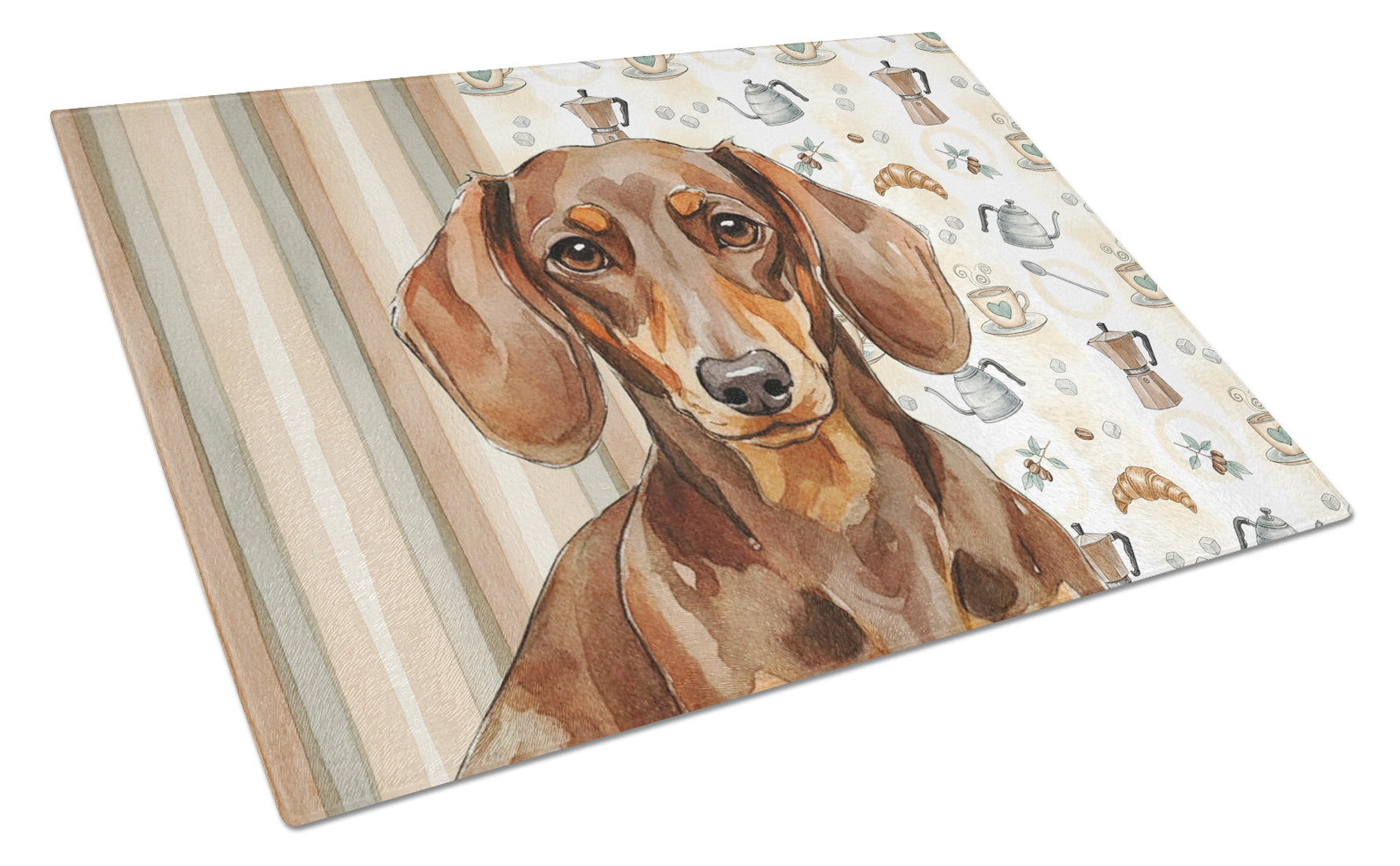 Chocolate and Tan Dachshund Coffee Bar Cutting Board Tempered Glass Kitchen Cutting Surface, Heat Resistant Chopping, Non-Slip Feet, Food Prep & Serving