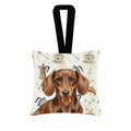Chocolate and Tan Dachshund Coffee Bar Hanging Square Fabric Ornament 3.5 � 3.5 Decorative Door-Knob & Tree Hanger, Soft Fabric