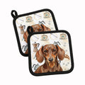 Chocolate and Tan Dachshund Coffee Bar Pot Holder Set of 2 Heat Resistant Quilted Hot Pads 7.5 x 7.5 Inch, Insulated Kitchen Trivets for Cooking & Baking