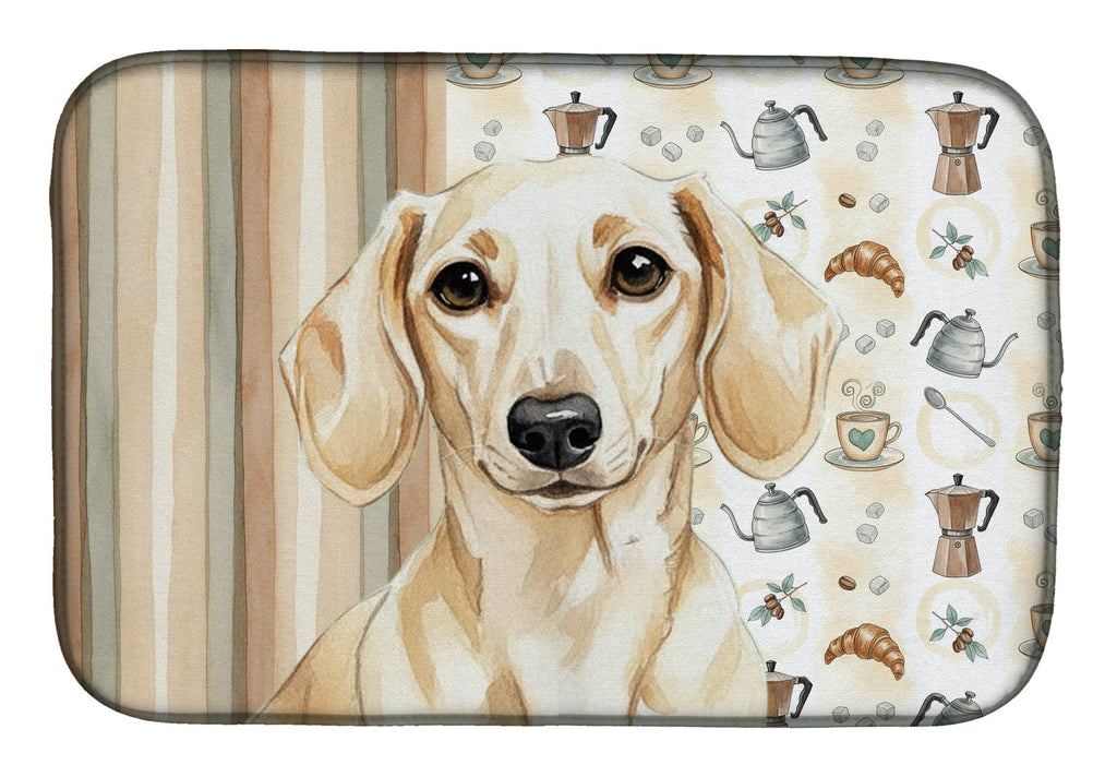 Cream Dachshund Coffee Bar Dish Drying Mat Absorbent Dish Drying Mat Pad for Kitchen Counter Dish Drainer Mat for Countertop, 14 x 21", Multicolor