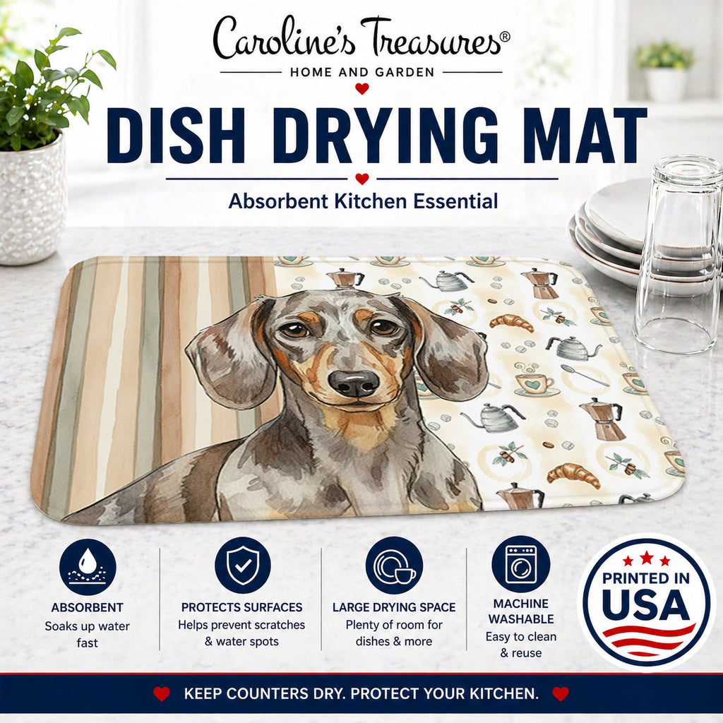Dapple Dachshund Coffee Bar Dish Drying Mat Absorbent Dish Drying Mat Pad for Kitchen Counter Dish Drainer Mat for Countertop, 14 x 21", Multicolor