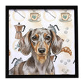 Dapple Dachshund Coffee Bar Framed Metal Print Bathroom, Kitchen, Office, Home Decor Wall Art Ready to Hang, Square, 8X8