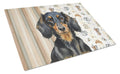 Longhaired Black and Tan Dachshund Coffee Bar Cutting Board Tempered Glass Kitchen Cutting Surface, Heat Resistant Chopping, Non-Slip Feet, Food Prep & Serving