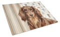 Longhaired Chocolate and Tan Dachshund Coffee Bar Cutting Board Tempered Glass Kitchen Cutting Surface, Heat Resistant Chopping, Non-Slip Feet, Food Prep & Serving