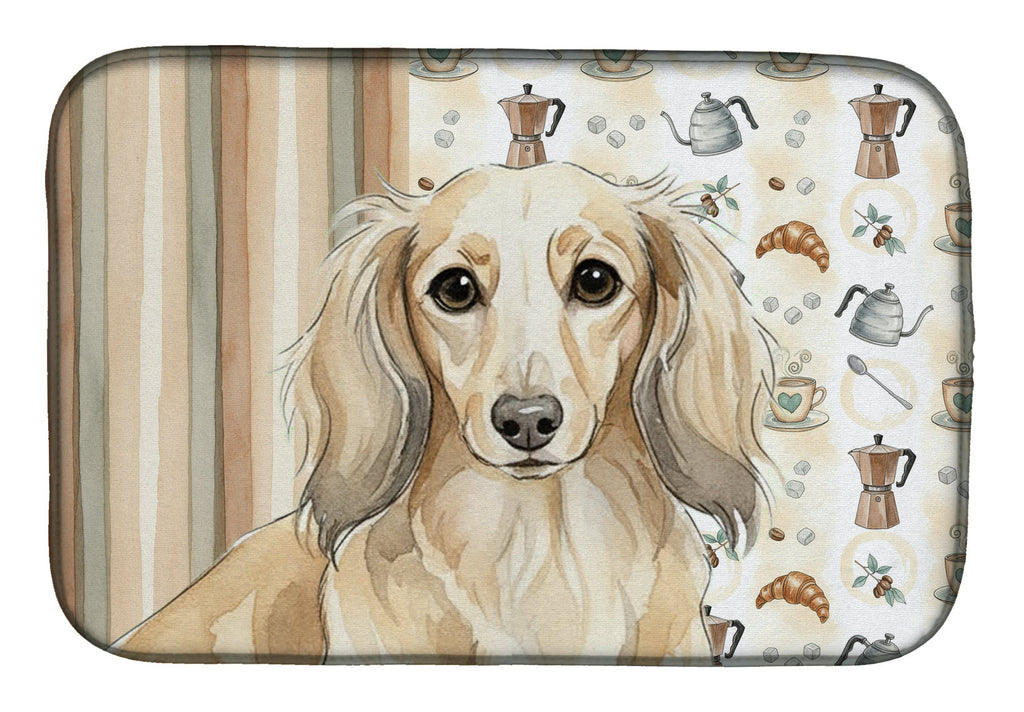 Longhaired Cream Dachshund Coffee Bar Dish Drying Mat Absorbent Dish Drying Mat Pad for Kitchen Counter Dish Drainer Mat for Countertop, 14 x 21", Multicolor