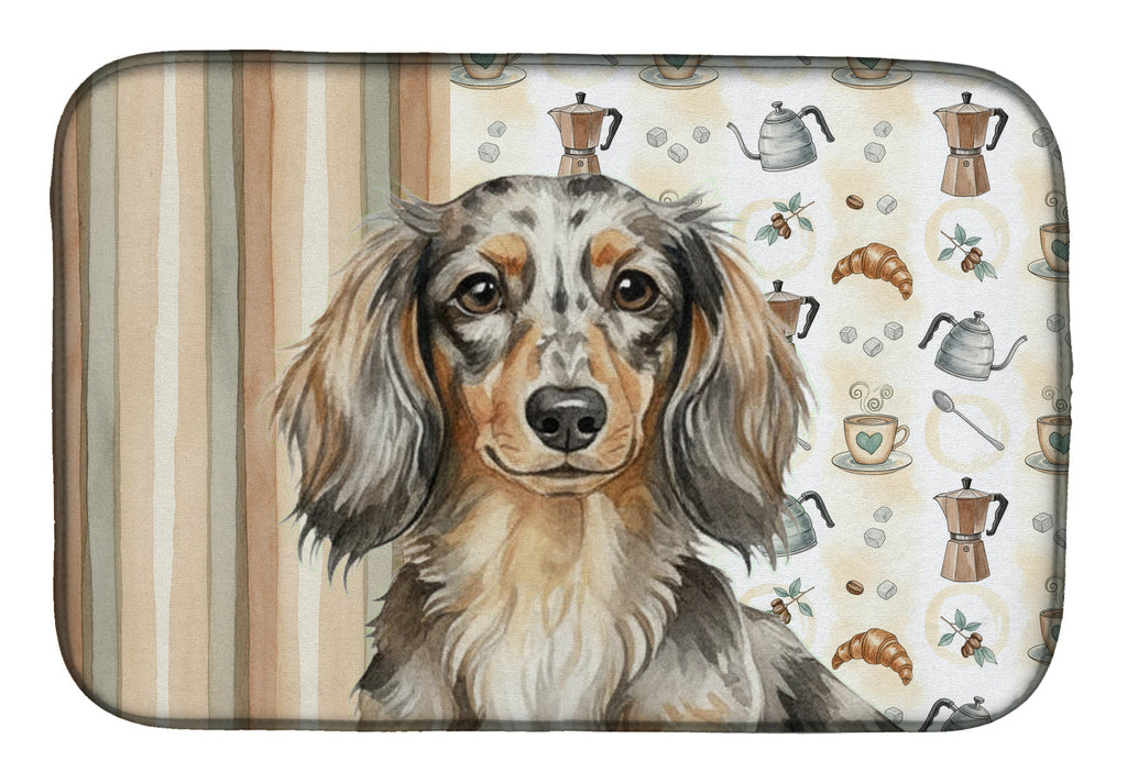 Longhaired Dapple Dachshund Coffee Bar Dish Drying Mat Absorbent Dish Drying Mat Pad for Kitchen Counter Dish Drainer Mat for Countertop, 14 x 21", Multicolor