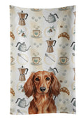 Longhaired Red Dachshund Coffee Bar Kitchen Towel Velour Plush Front and Cotton Loop Back Machine Washable