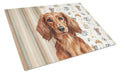 Longhaired Red Dachshund Coffee Bar Cutting Board Tempered Glass Kitchen Cutting Surface, Heat Resistant Chopping, Non-Slip Feet, Food Prep & Serving