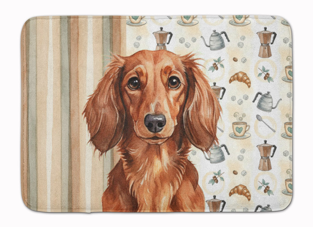 Longhaired Red Dachshund Coffee Bar Memory Foam Kitchen Mat Machine Washable Anti-Fatigue Cushion Comfort Bath or Kitchen Rug