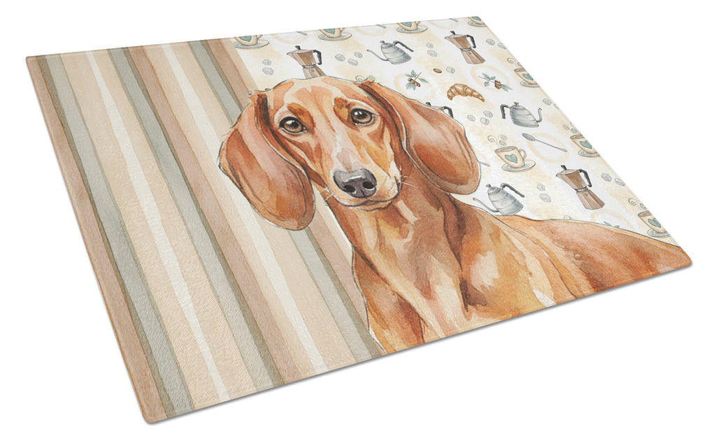 Red Brown Dachshund Coffee Bar Cutting Board Tempered Glass Kitchen Cutting Surface, Heat Resistant Chopping, Non-Slip Feet, Food Prep & Serving