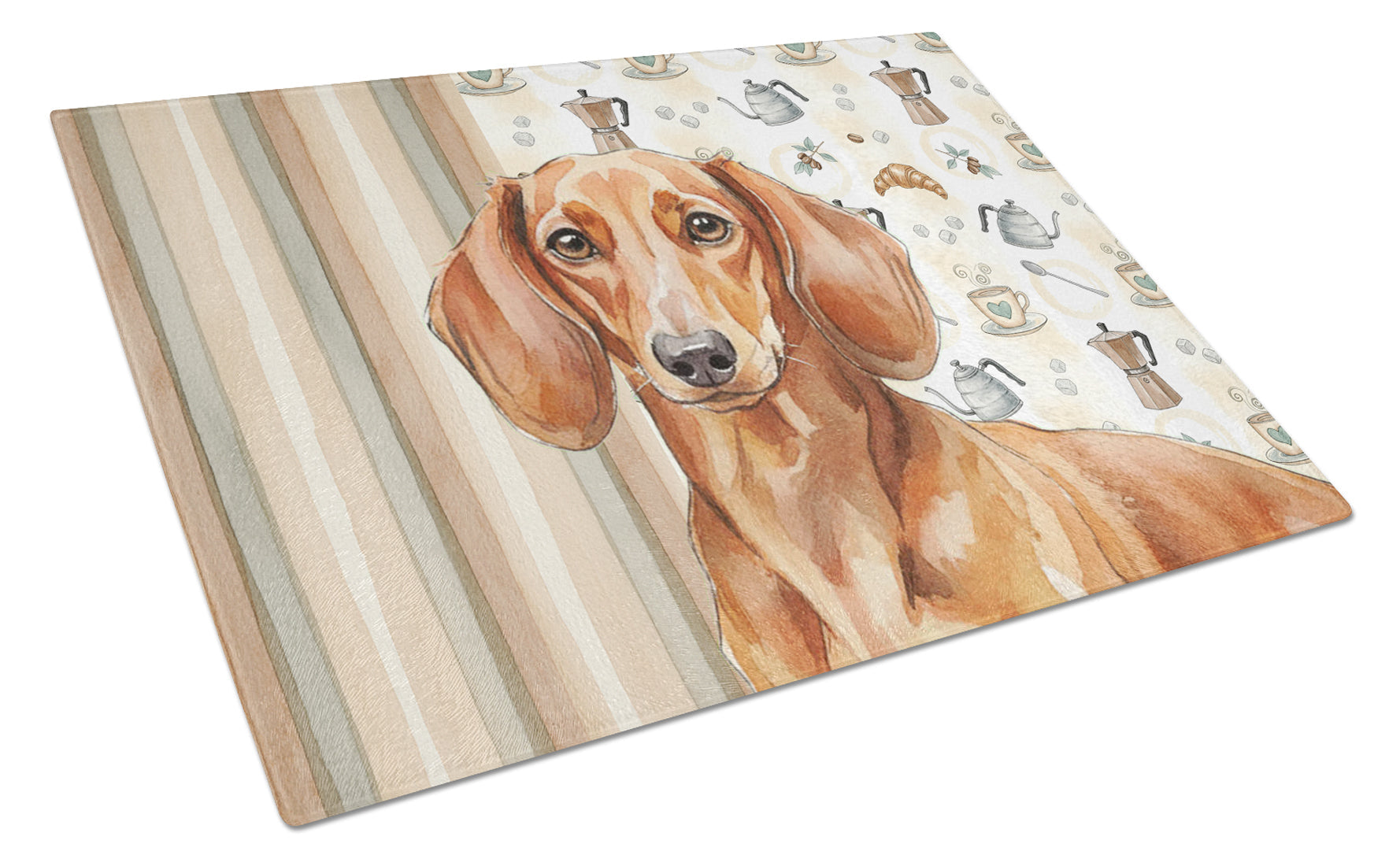 Red Brown Dachshund Coffee Bar Cutting Board Tempered Glass Kitchen Cutting Surface, Heat Resistant Chopping, Non-Slip Feet, Food Prep & Serving