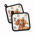Red Brown Dachshund Coffee Bar Pot Holder Set of 2 Heat Resistant Quilted Hot Pads 7.5 x 7.5 Inch, Insulated Kitchen Trivets for Cooking & Baking