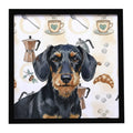 Wirehaired Black and Tan Dachshund Coffee Bar Framed Metal Print Bathroom, Kitchen, Office, Home Decor Wall Art Ready to Hang, Square, 8X8