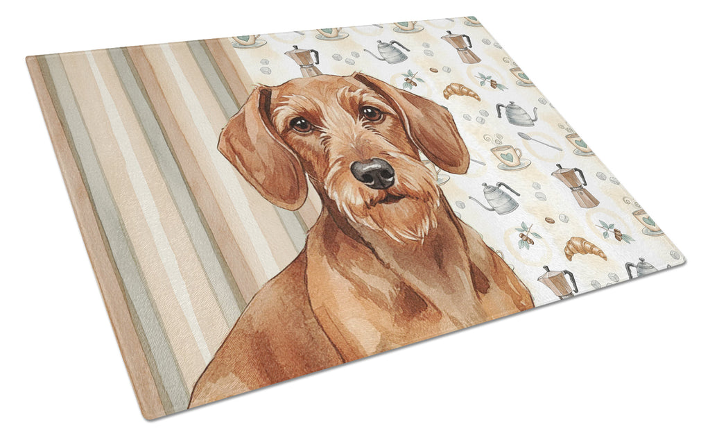 Wirehaired Red Dachshund Coffee Bar Cutting Board Tempered Glass Kitchen Cutting Surface, Heat Resistant Chopping, Non-Slip Feet, Food Prep & Serving