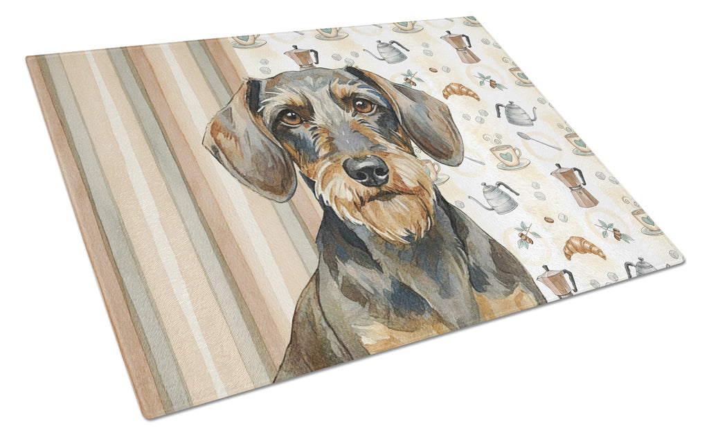 Wirehaired Wild Boar Dachshund Coffee Bar Cutting Board Tempered Glass Kitchen Cutting Surface, Heat Resistant Chopping, Non-Slip Feet, Food Prep & Serving