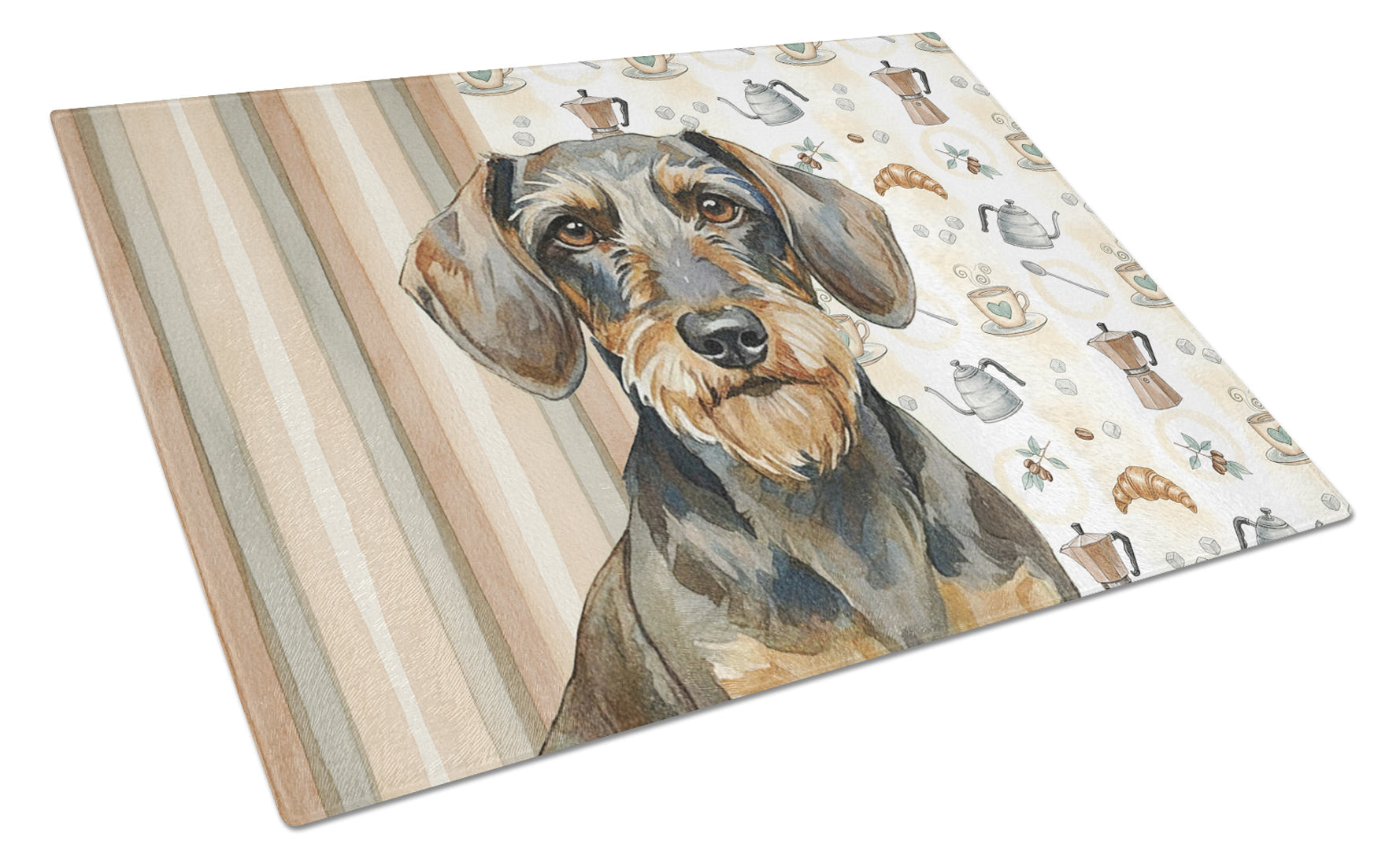 Wirehaired Wild Boar Dachshund Coffee Bar Cutting Board Tempered Glass Kitchen Cutting Surface, Heat Resistant Chopping, Non-Slip Feet, Food Prep & Serving