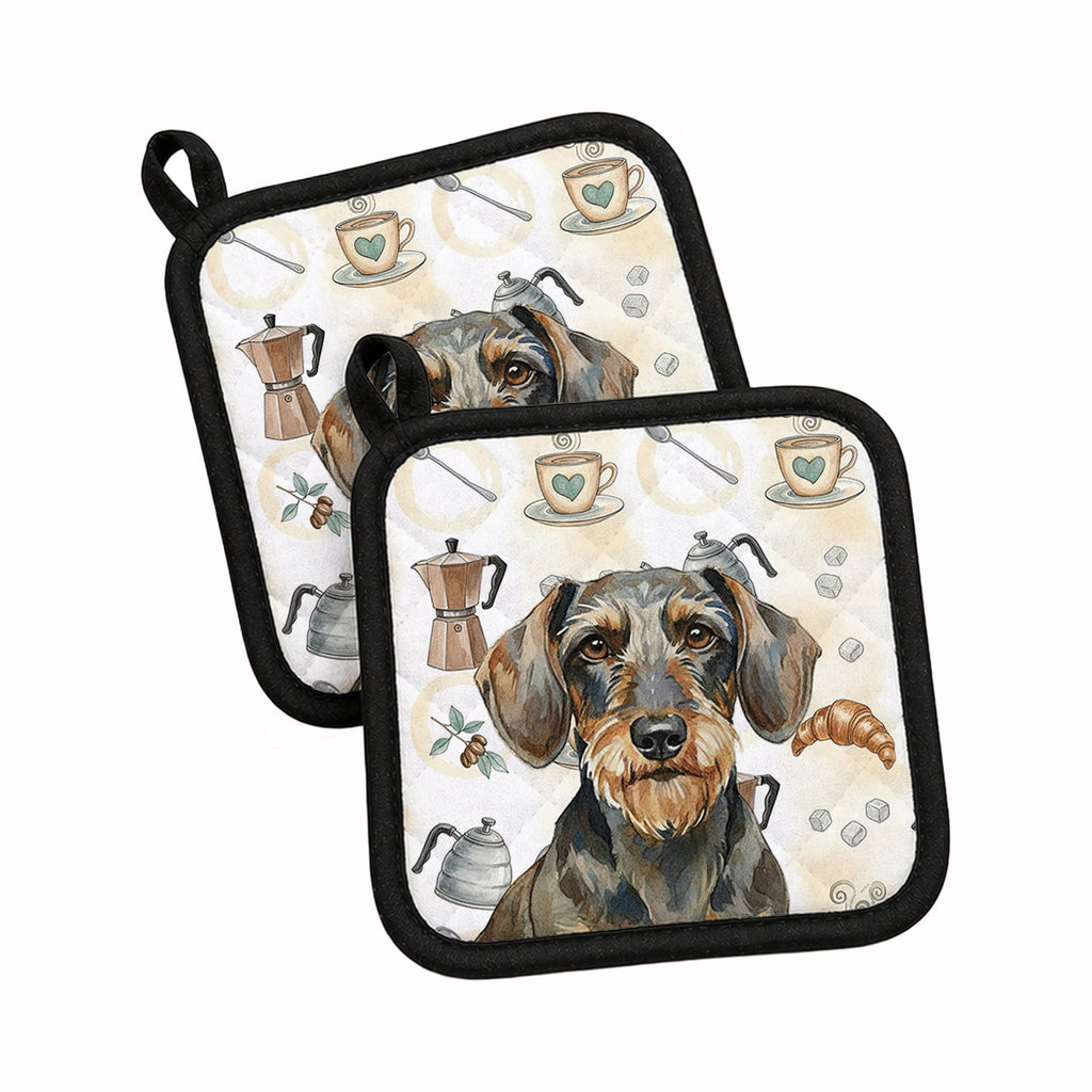 Wirehaired Wild Boar Dachshund Coffee Bar Pot Holder Set of 2 Heat Resistant Quilted Hot Pads 7.5 x 7.5 Inch, Insulated Kitchen Trivets for Cooking & Baking