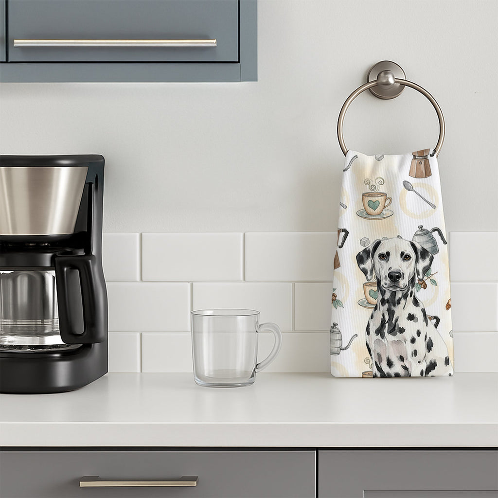 Dalmatian Coffee Bar Kitchen Towel Velour Plush Front and Cotton Loop Back Machine Washable
