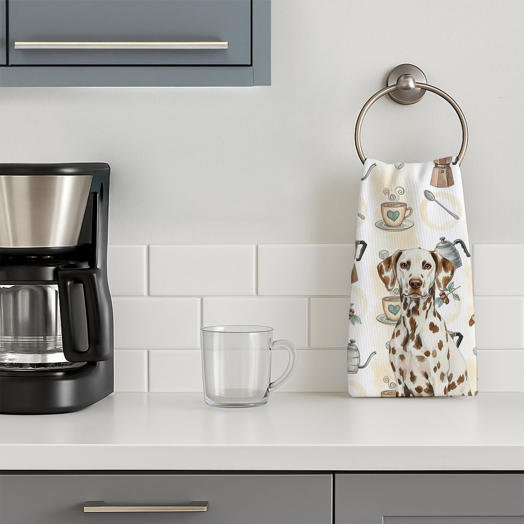 Liver Dalmatian Coffee Bar Kitchen Towel Velour Plush Front and Cotton Loop Back Machine Washable