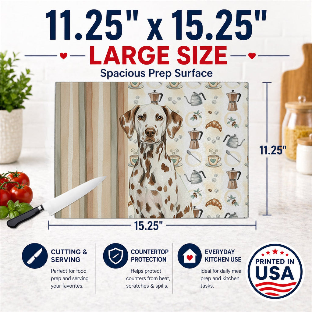 Liver Dalmatian Coffee Bar Cutting Board Tempered Glass Kitchen Cutting Surface, Heat Resistant Chopping, Non-Slip Feet, Food Prep & Serving