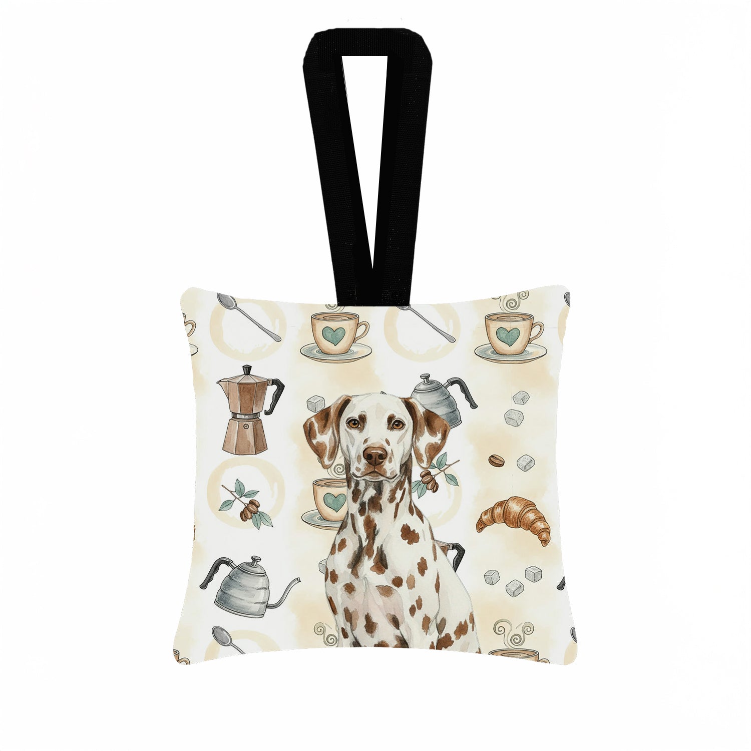 Liver Dalmatian Coffee Bar Hanging Square Fabric Ornament 3.5 � 3.5 Decorative Door-Knob & Tree Hanger, Soft Fabric