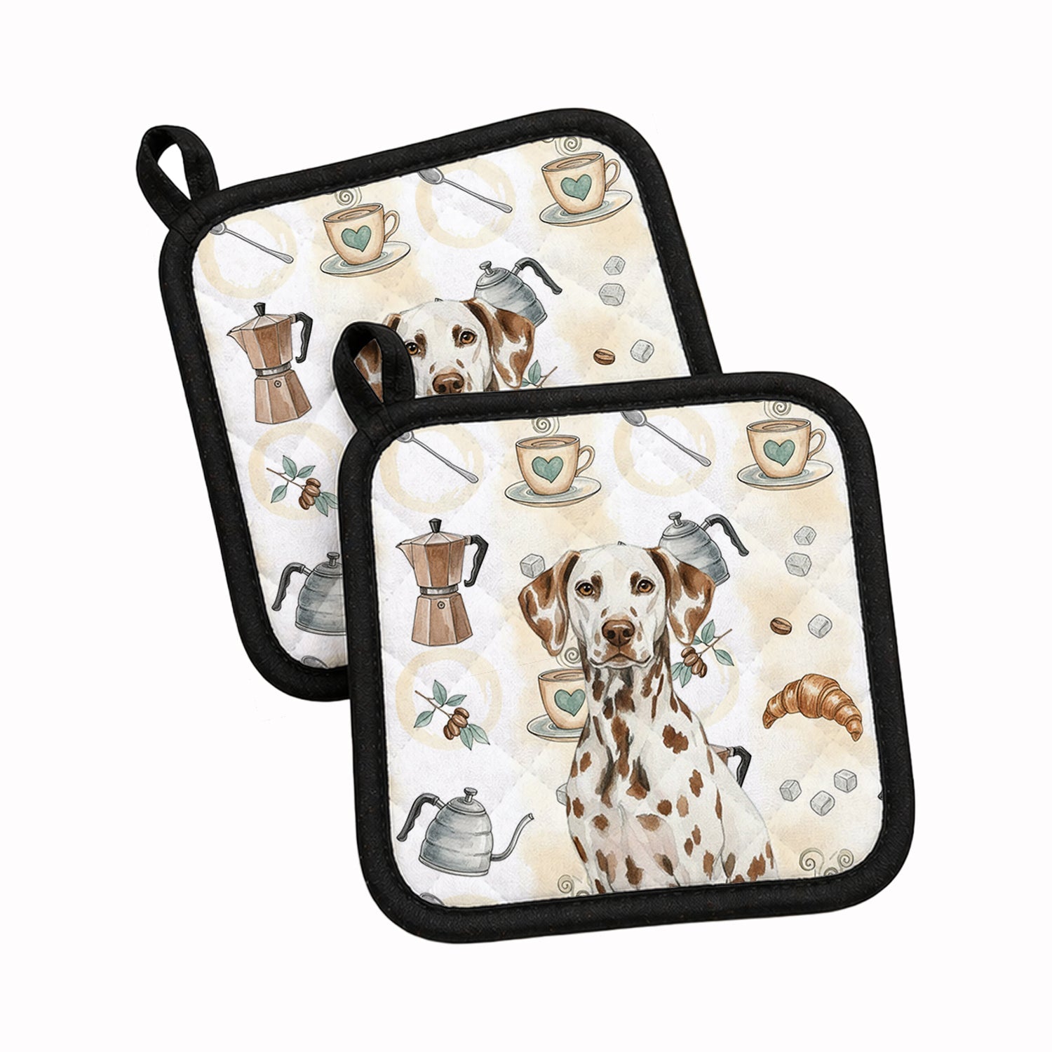 Liver Dalmatian Coffee Bar Pot Holder Set of 2 Heat Resistant Quilted Hot Pads 7.5 x 7.5 Inch, Insulated Kitchen Trivets for Cooking & Baking
