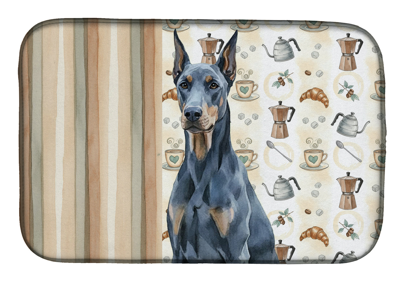 Blue Doberman Pinscher Coffee Bar Dish Drying Mat Absorbent Dish Drying Mat Pad for Kitchen Counter Dish Drainer Mat for Countertop, 14 x 21", Multicolor