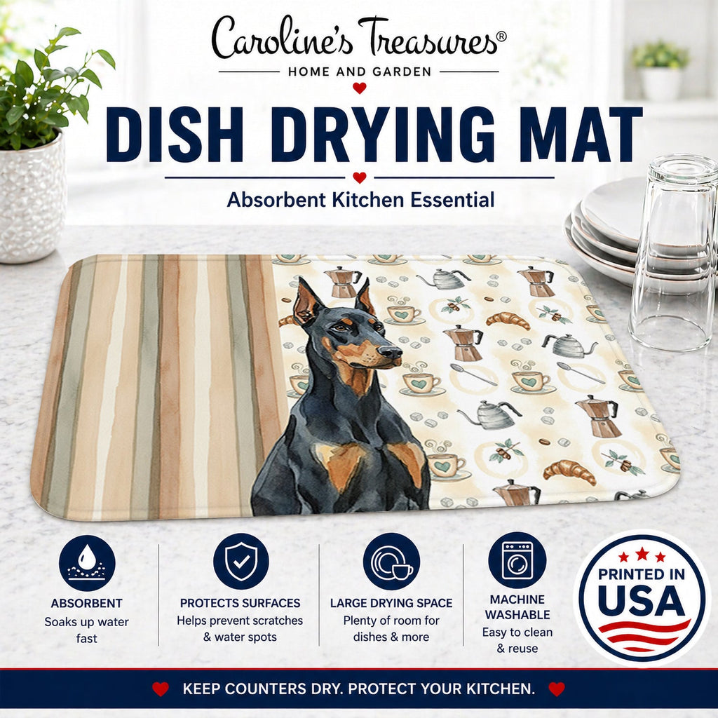 Doberman Pinscher Coffee Bar Dish Drying Mat Absorbent Dish Drying Mat Pad for Kitchen Counter Dish Drainer Mat for Countertop, 14 x 21", Multicolor