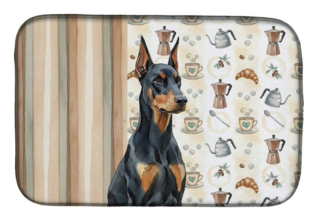 Doberman Pinscher Coffee Bar Dish Drying Mat Absorbent Dish Drying Mat Pad for Kitchen Counter Dish Drainer Mat for Countertop, 14 x 21", Multicolor