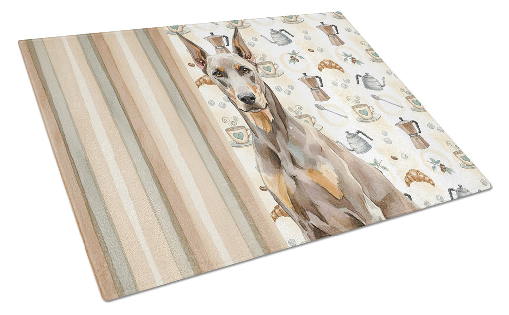 Fawn Doberman Pinscher Coffee Bar Cutting Board Tempered Glass Kitchen Cutting Surface, Heat Resistant Chopping, Non-Slip Feet, Food Prep & Serving