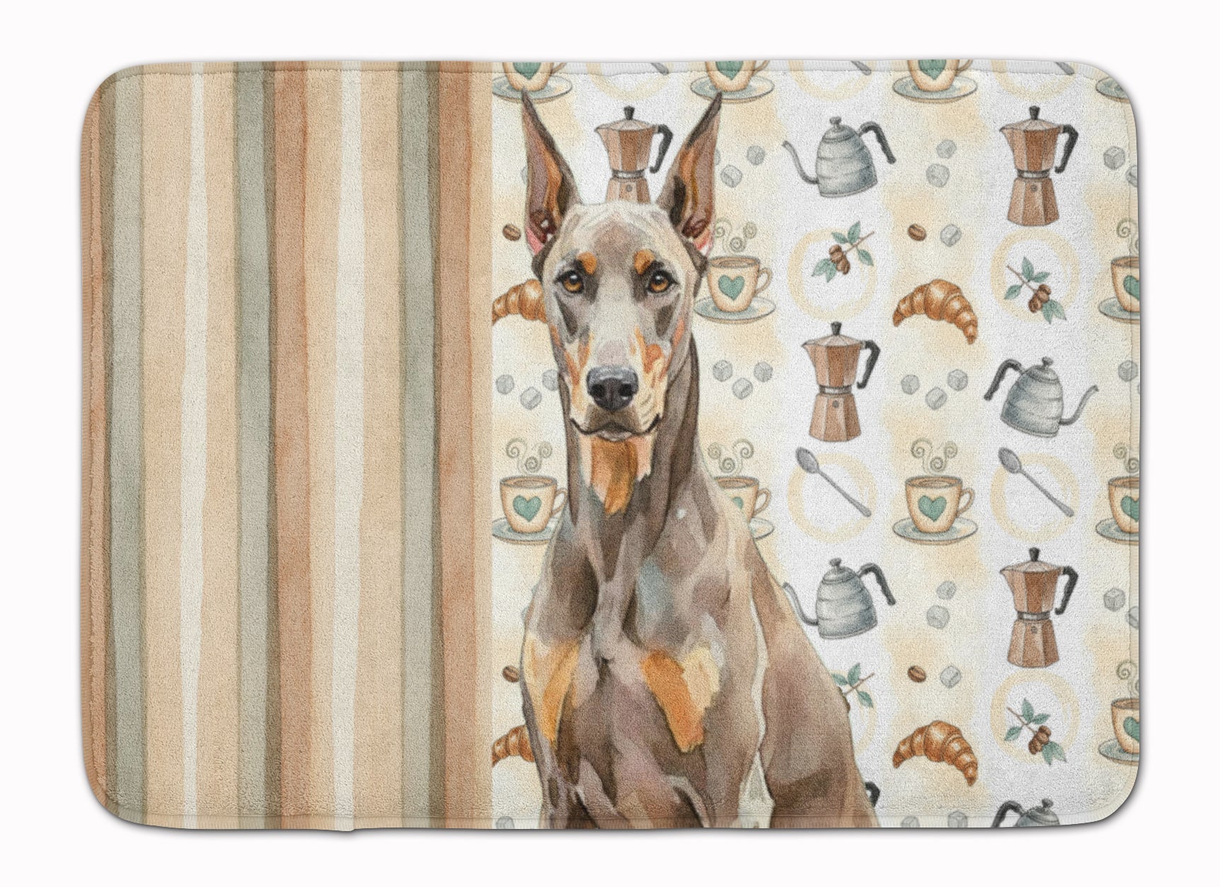 Fawn Doberman Pinscher Coffee Bar Memory Foam Kitchen Mat Machine Washable Anti-Fatigue Cushion Comfort Bath or Kitchen Rug