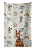 Red Doberman Pinscher Coffee Bar Kitchen Towel Velour Plush Front and Cotton Loop Back Machine Washable