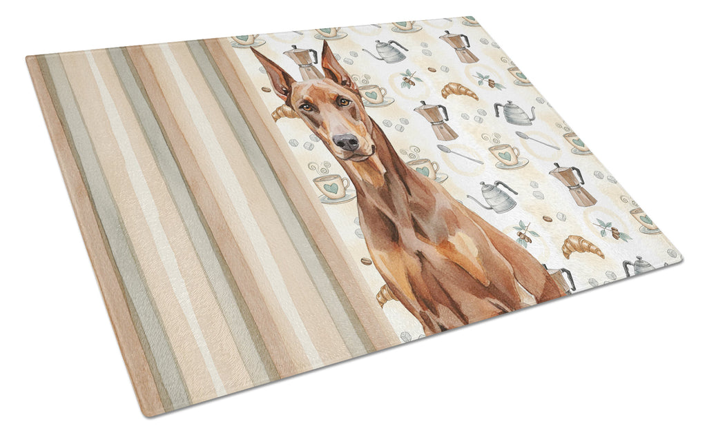 Red Doberman Pinscher Coffee Bar Cutting Board Tempered Glass Kitchen Cutting Surface, Heat Resistant Chopping, Non-Slip Feet, Food Prep & Serving
