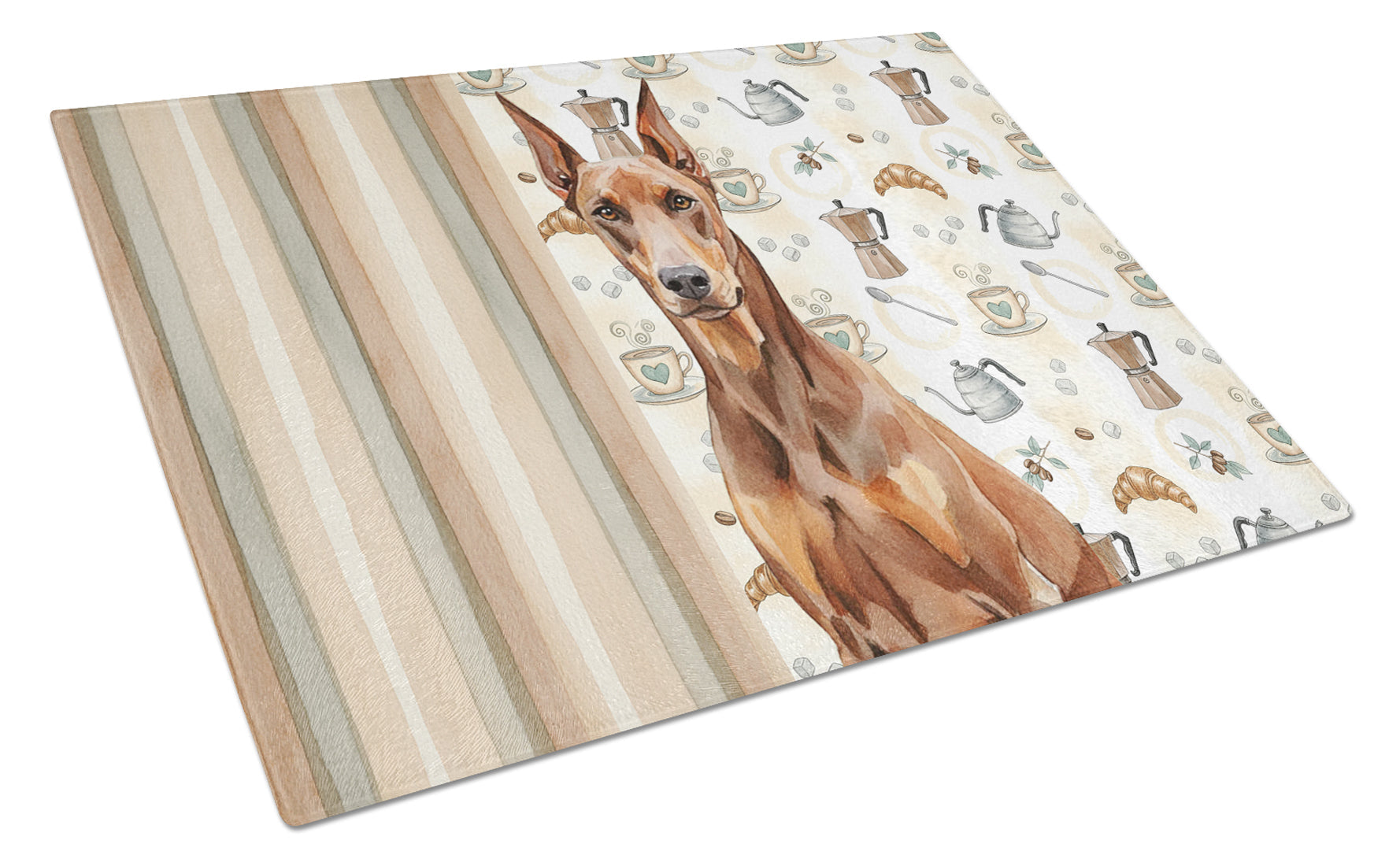 Red Doberman Pinscher Coffee Bar Cutting Board Tempered Glass Kitchen Cutting Surface, Heat Resistant Chopping, Non-Slip Feet, Food Prep & Serving