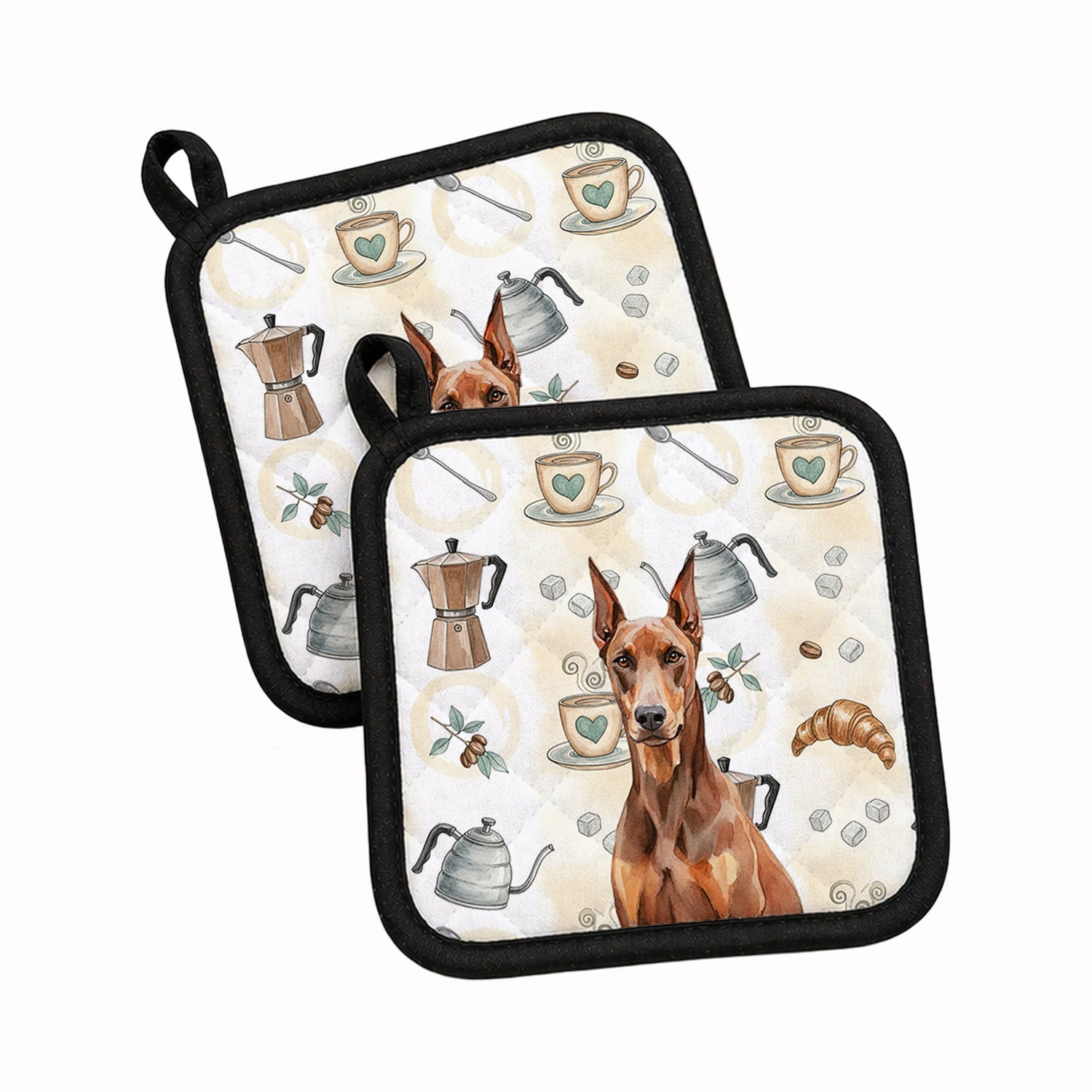 Red Doberman Pinscher Coffee Bar Pot Holder Set of 2 Heat Resistant Quilted Hot Pads 7.5 x 7.5 Inch, Insulated Kitchen Trivets for Cooking & Baking