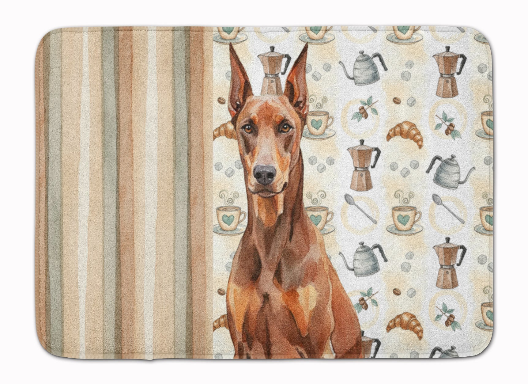 Red Doberman Pinscher Coffee Bar Memory Foam Kitchen Mat Machine Washable Anti-Fatigue Cushion Comfort Bath or Kitchen Rug