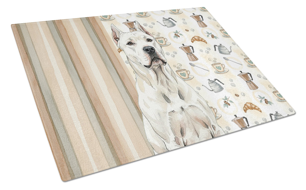 Dogo Argentino Coffee Bar Cutting Board Tempered Glass Kitchen Cutting Surface, Heat Resistant Chopping, Non-Slip Feet, Food Prep & Serving