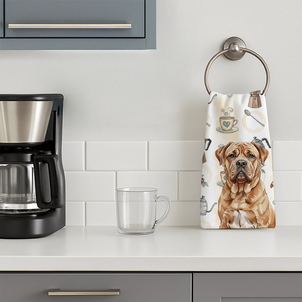 Dogue de Bordeaux Coffee Bar Kitchen Towel Velour Plush Front and Cotton Loop Back Machine Washable