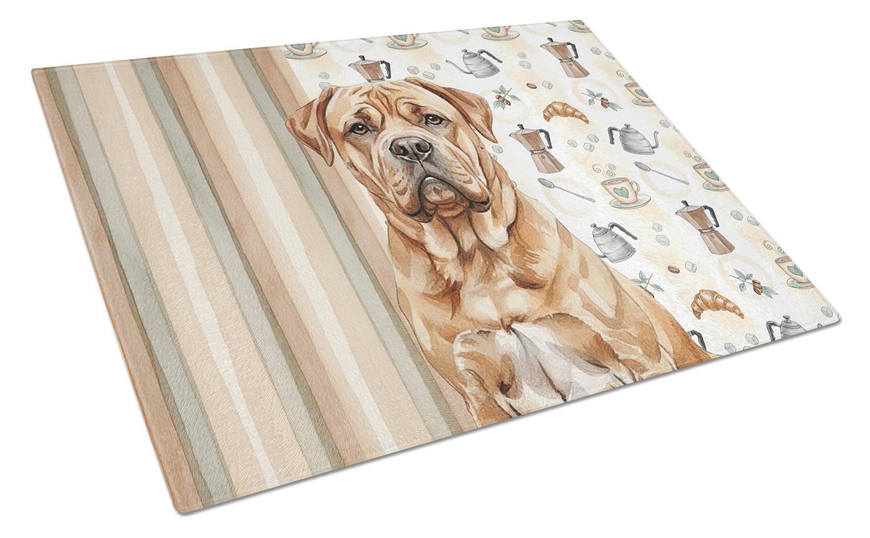 Dogue de Bordeaux Coffee Bar Cutting Board Tempered Glass Kitchen Cutting Surface, Heat Resistant Chopping, Non-Slip Feet, Food Prep & Serving