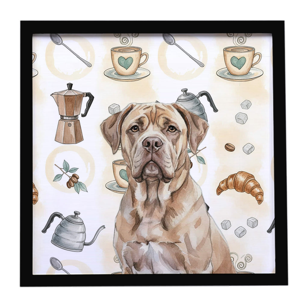Isabella Dogue de Bordeaux Coffee Bar Framed Metal Print Bathroom, Kitchen, Office, Home Decor Wall Art Ready to Hang, Square, 8X8