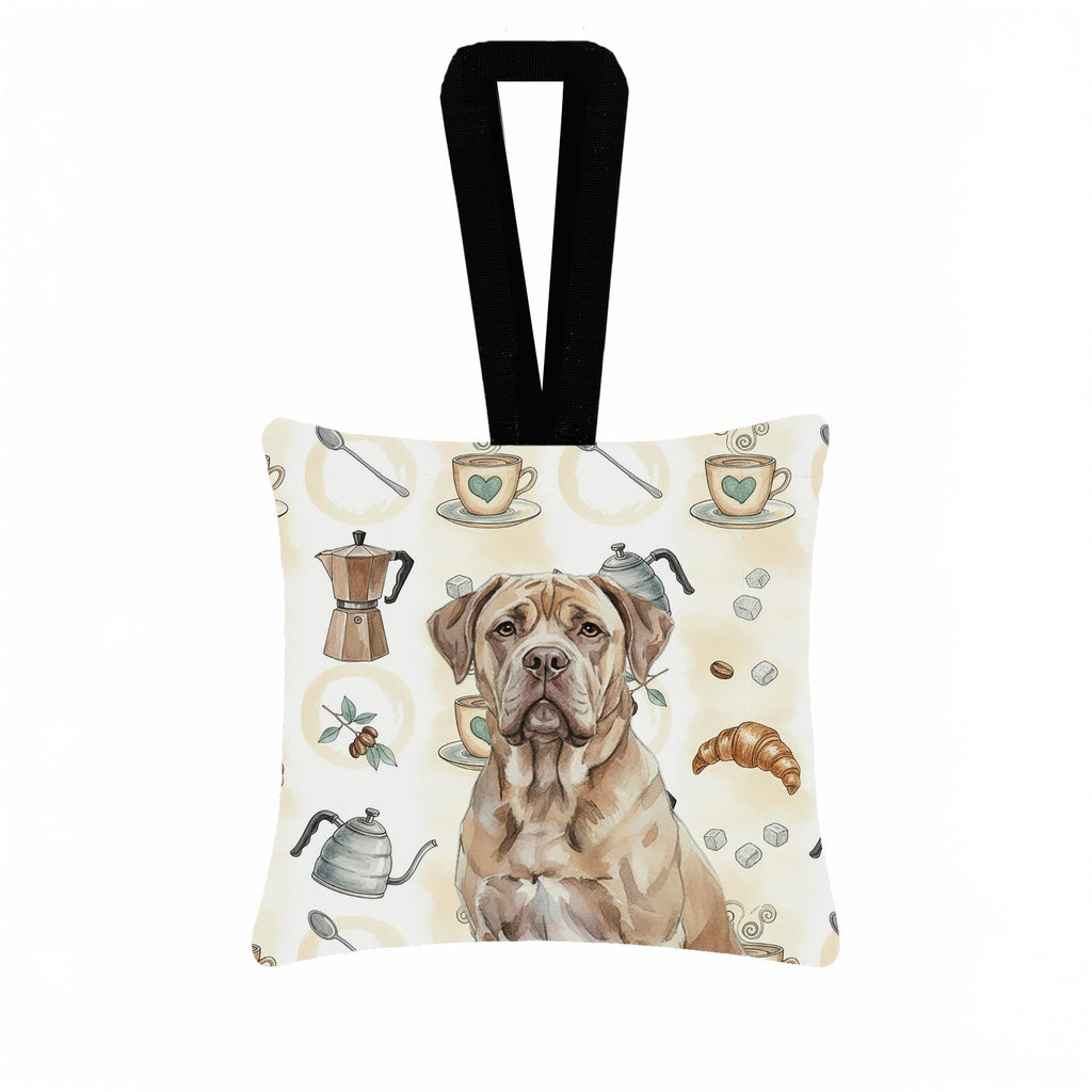 Isabella Dogue de Bordeaux Coffee Bar Hanging Square Fabric Ornament 3.5 � 3.5 Decorative Door-Knob & Tree Hanger, Soft Fabric