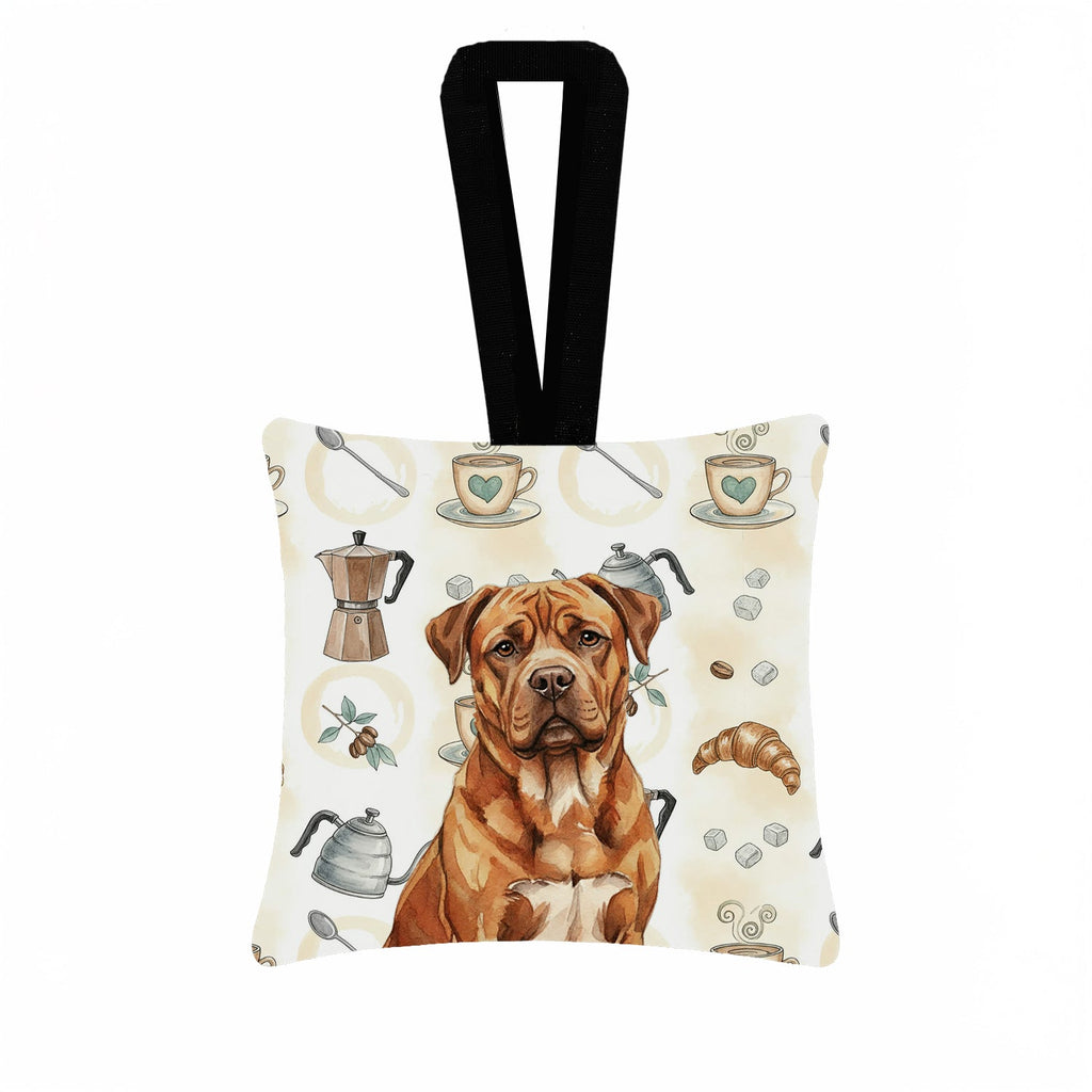 Mahogany Dogue de Bordeaux Coffee Bar Hanging Square Fabric Ornament 3.5 � 3.5 Decorative Door-Knob & Tree Hanger, Soft Fabric