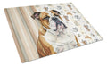 Brindle and White English Bulldog Coffee Bar Cutting Board Tempered Glass Kitchen Cutting Surface, Heat Resistant Chopping, Non-Slip Feet, Food Prep & Serving