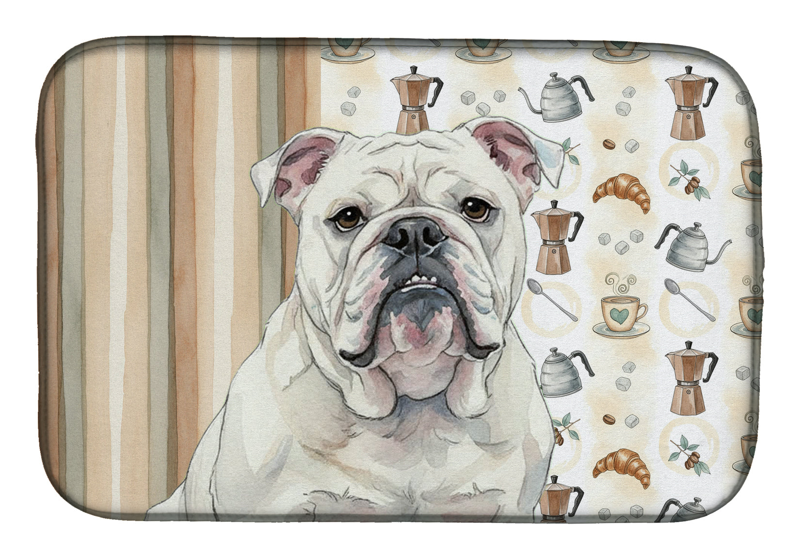White English Bulldog Coffee Bar Dish Drying Mat Absorbent Dish Drying Mat Pad for Kitchen Counter Dish Drainer Mat for Countertop, 14 x 21", Multicolor