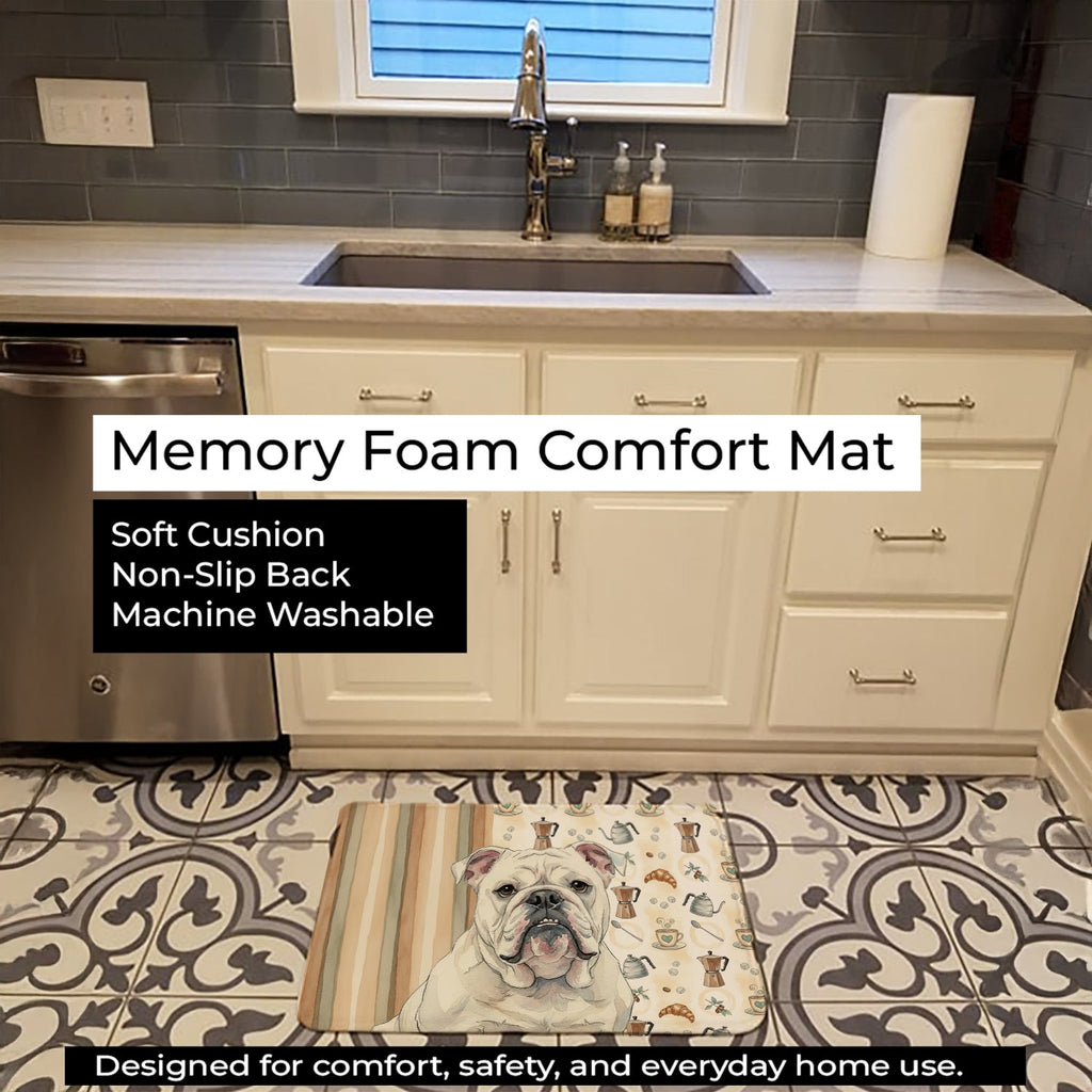 White English Bulldog Coffee Bar Memory Foam Kitchen Mat Machine Washable Anti-Fatigue Cushion Comfort Bath or Kitchen Rug