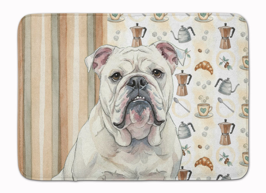 White English Bulldog Coffee Bar Memory Foam Kitchen Mat Machine Washable Anti-Fatigue Cushion Comfort Bath or Kitchen Rug