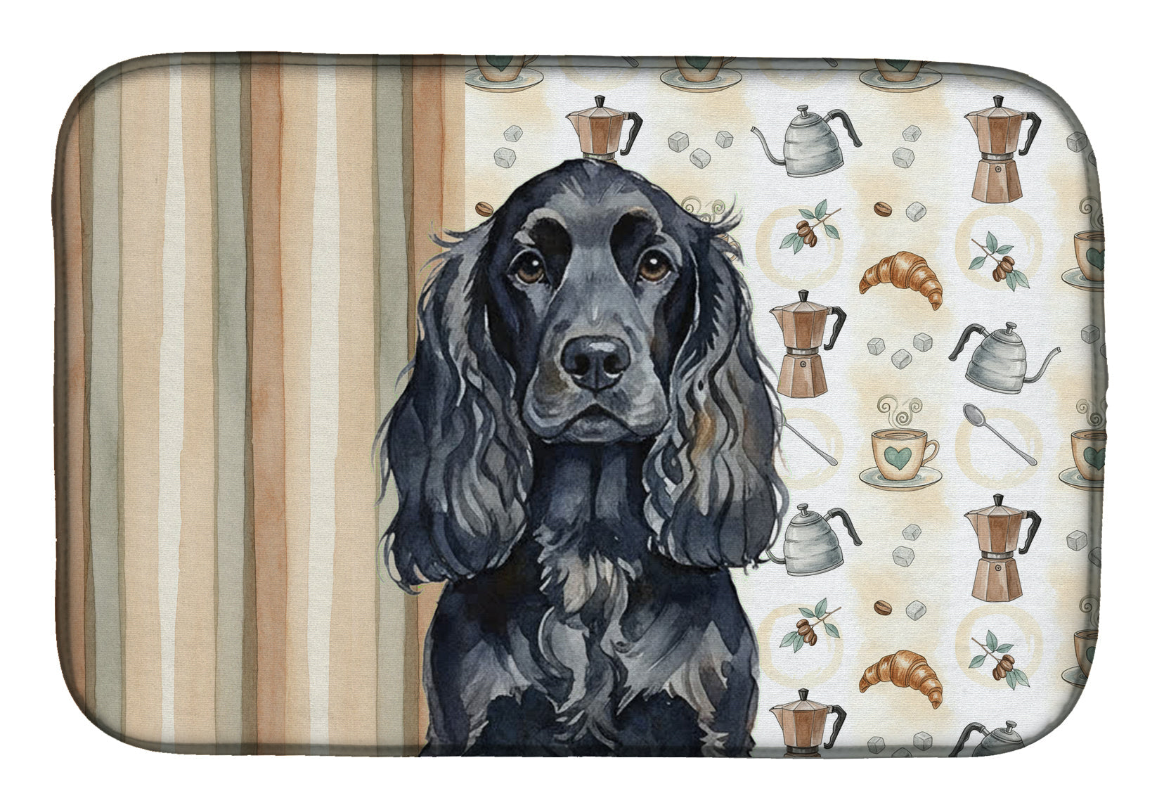 Black English Cocker Spaniel Coffee Bar Dish Drying Mat Absorbent Dish Drying Mat Pad for Kitchen Counter Dish Drainer Mat for Countertop, 14 x 21", Multicolor
