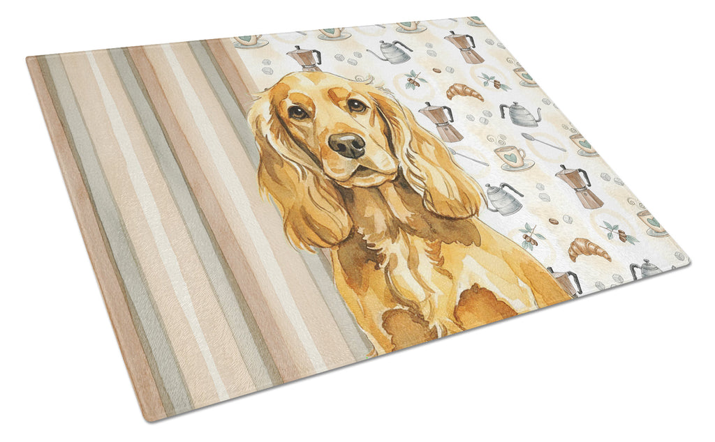 Golden English Cocker Spaniel Coffee Bar Cutting Board Tempered Glass Kitchen Cutting Surface, Heat Resistant Chopping, Non-Slip Feet, Food Prep & Serving