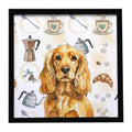 Golden English Cocker Spaniel Coffee Bar Framed Metal Print Bathroom, Kitchen, Office, Home Decor Wall Art Ready to Hang, Square, 8X8
